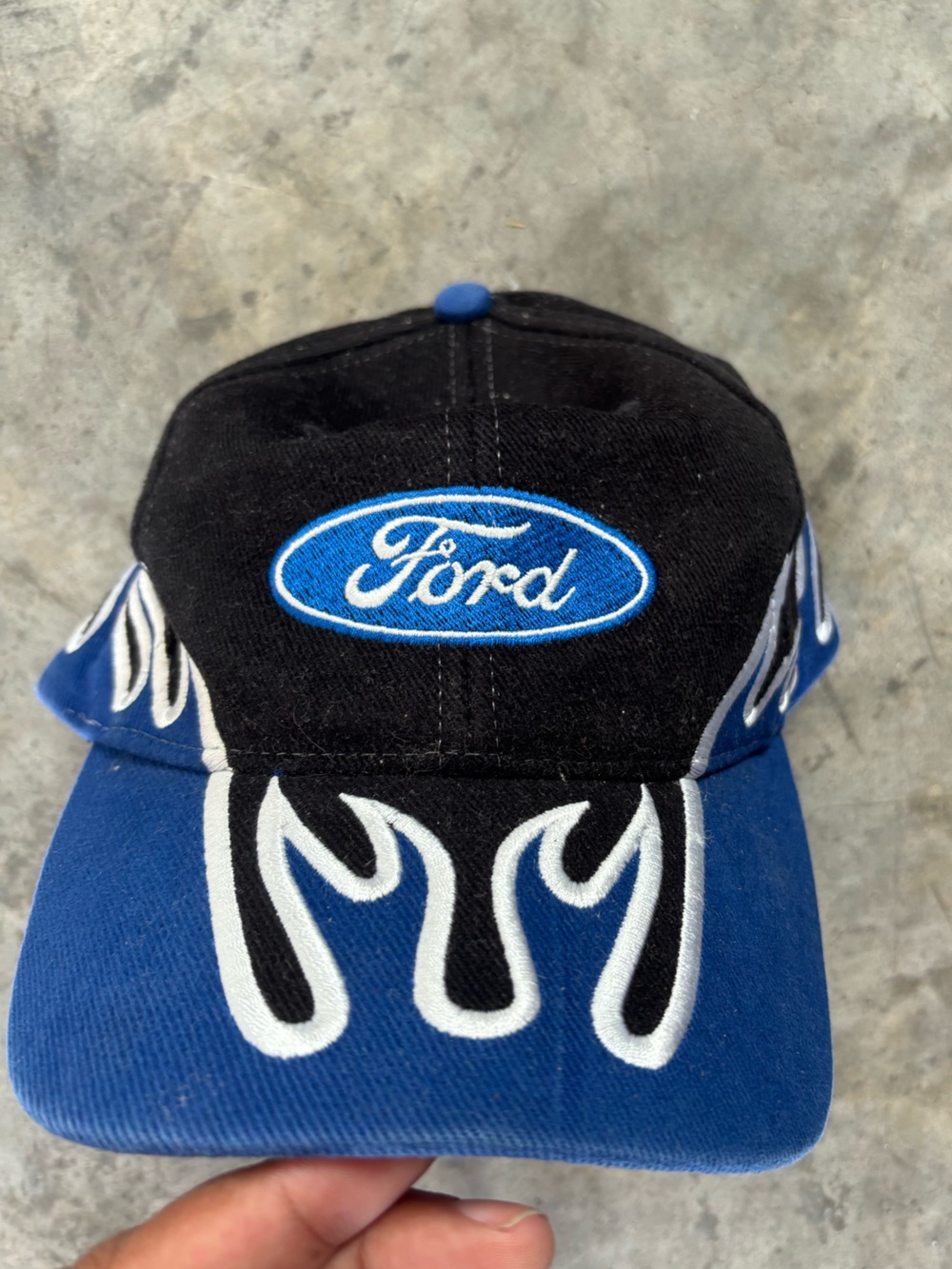 Ford Vintage Black and Blue Flame Logo Cap